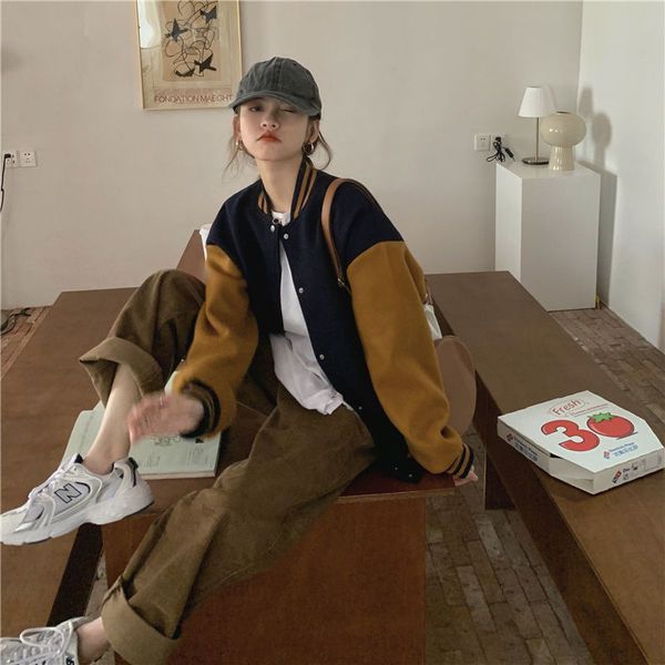 Women's Casual Sporty Versatile Color-block Baseball Jacket