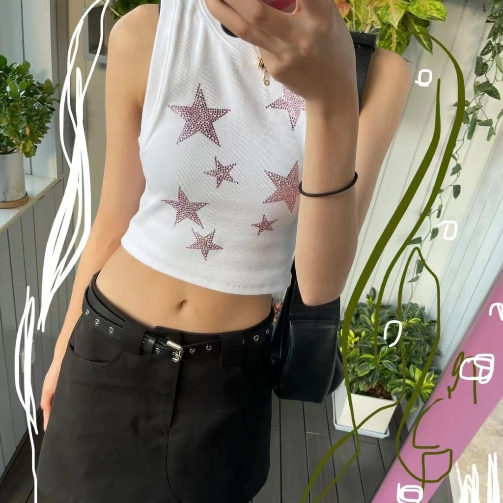 Stars Hot Drill Vest Spice Girl Tight Height Waist