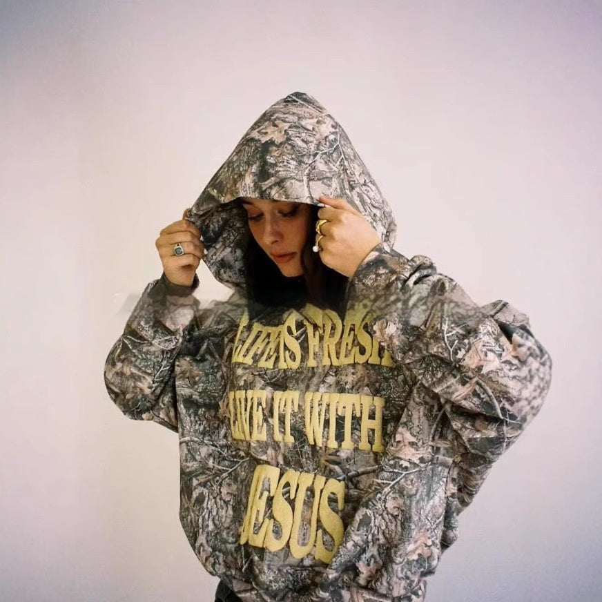 Camouflage Pattern Hoodie Long-sleeved Sweater For Women