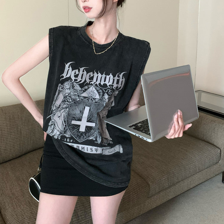 American-style Sleeveless Vest T-shirt Women's Black Sports Hot Girl