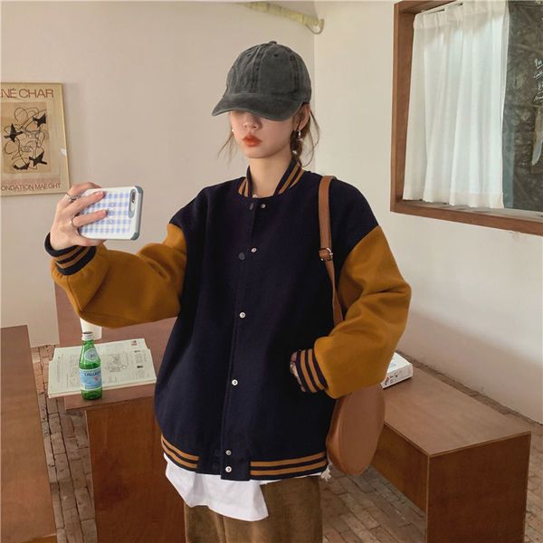 Women's Casual Sporty Versatile Color-block Baseball Jacket