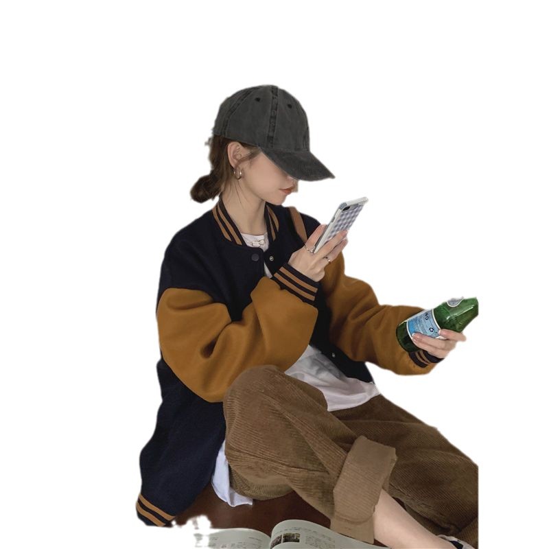 Women's Casual Sporty Versatile Color-block Baseball Jacket