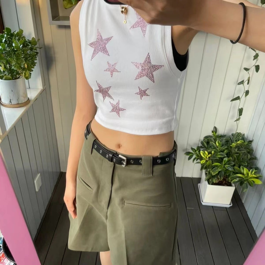 Stars Hot Drill Vest Spice Girl Tight Height Waist