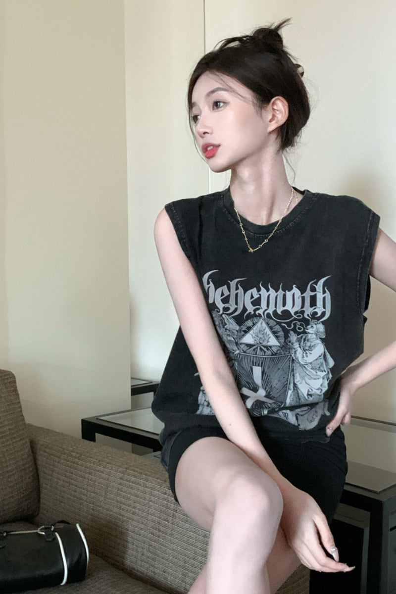 American-style Sleeveless Vest T-shirt Women's Black Sports Hot Girl