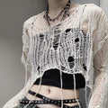 Ripped Sweater Long Sleeve Hollow Out See-through Loose Hot Girl Lazy Top