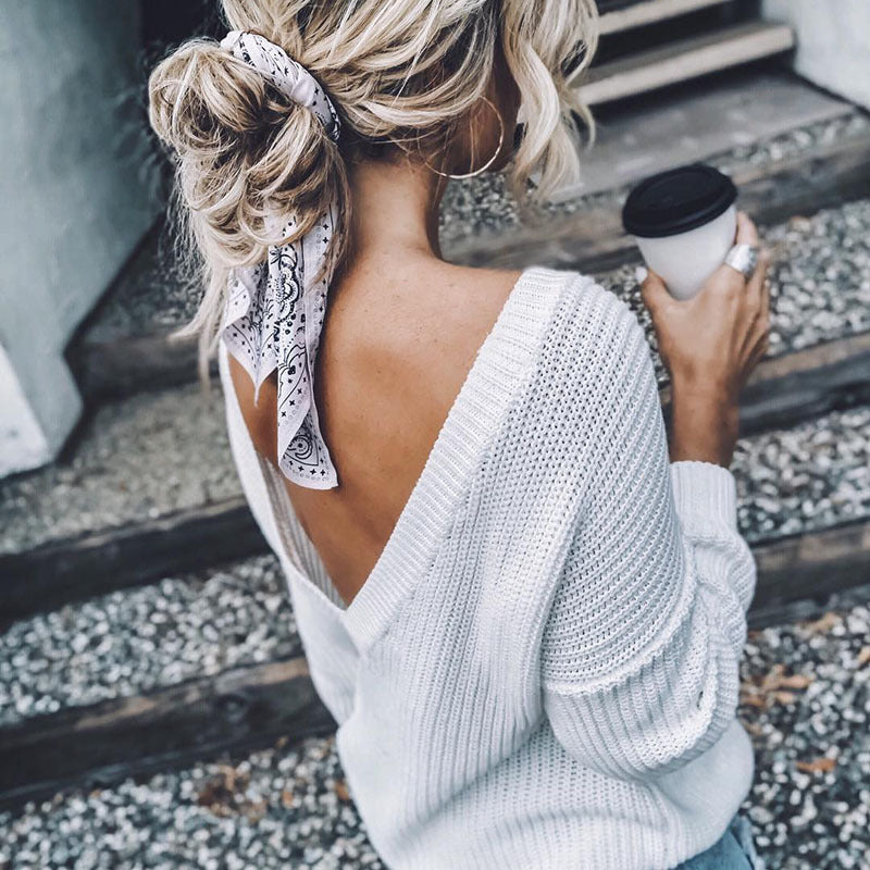 Women's Pullover Knitting Sexy Backless Dinified Sweater