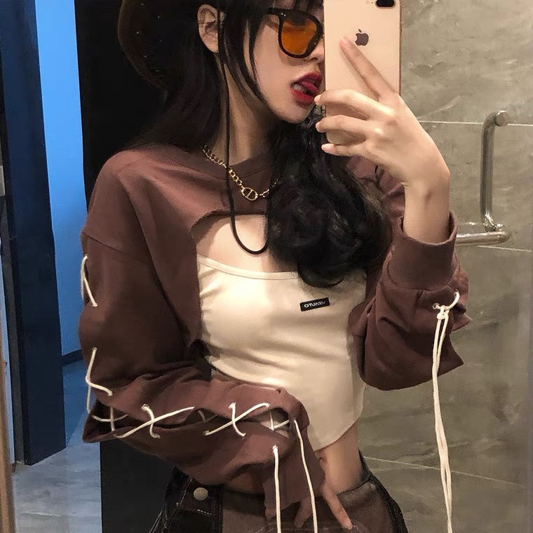 Dance Strap Long Sleeve Hot Girl Two-Piece Jacket