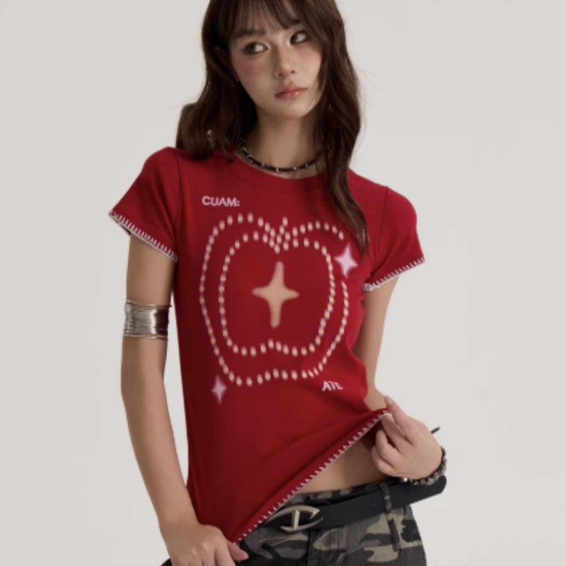 American Retro Hot Girl Personality Design Short Sleeve