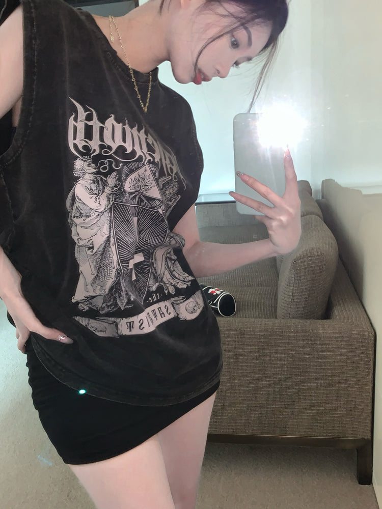 American-style Sleeveless Vest T-shirt Women's Black Sports Hot Girl